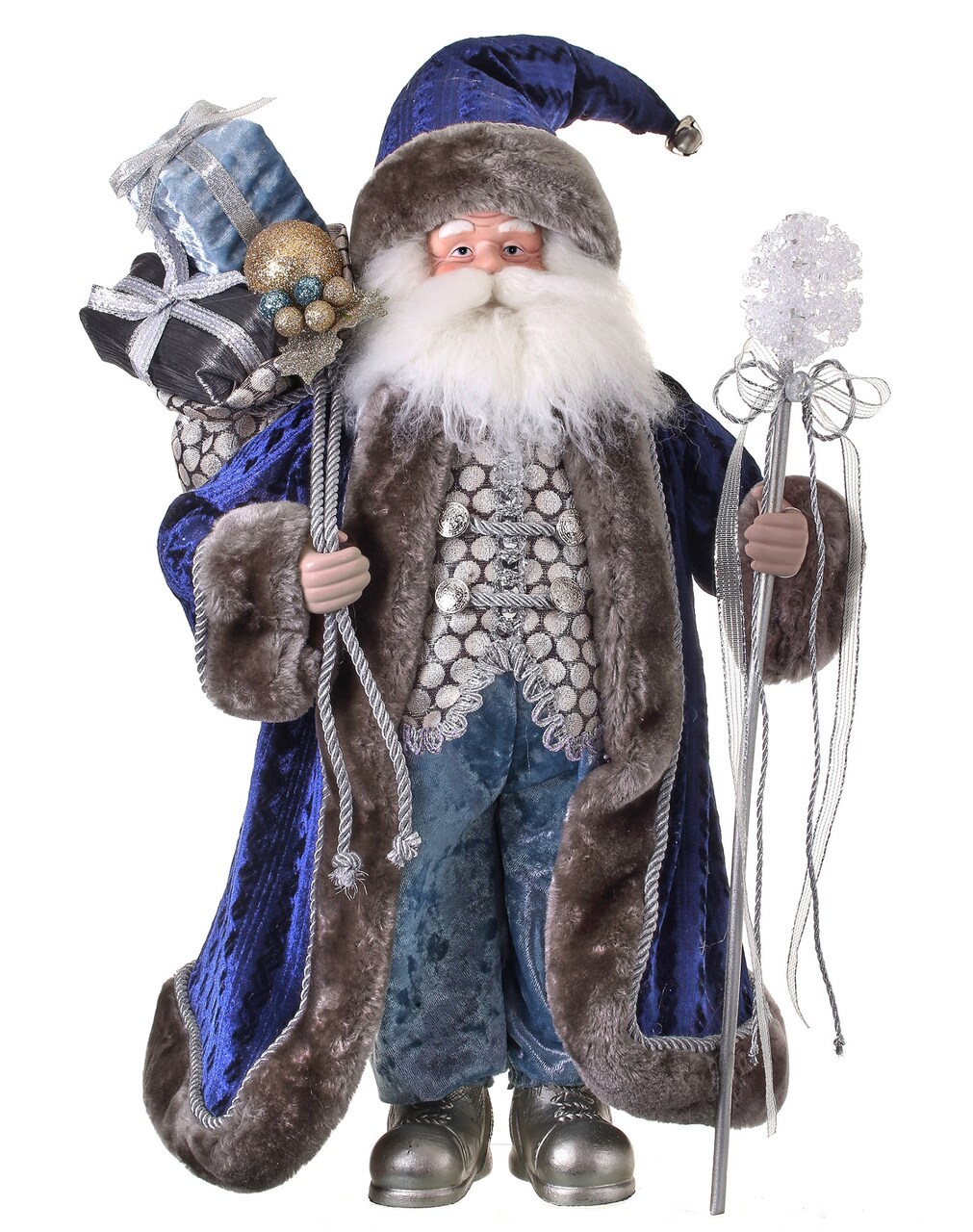 Contemporary Home Living 21" Blue Santa Claus Christmas Figure with Gifts and Staff